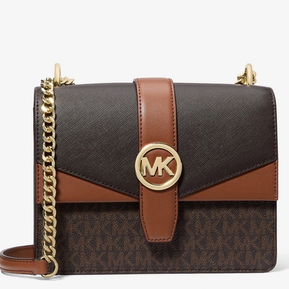 Michael Kors Greenwich SM Color-Block Signature Logo Crossbody Bag Brown Multi - Picture 1 of 11